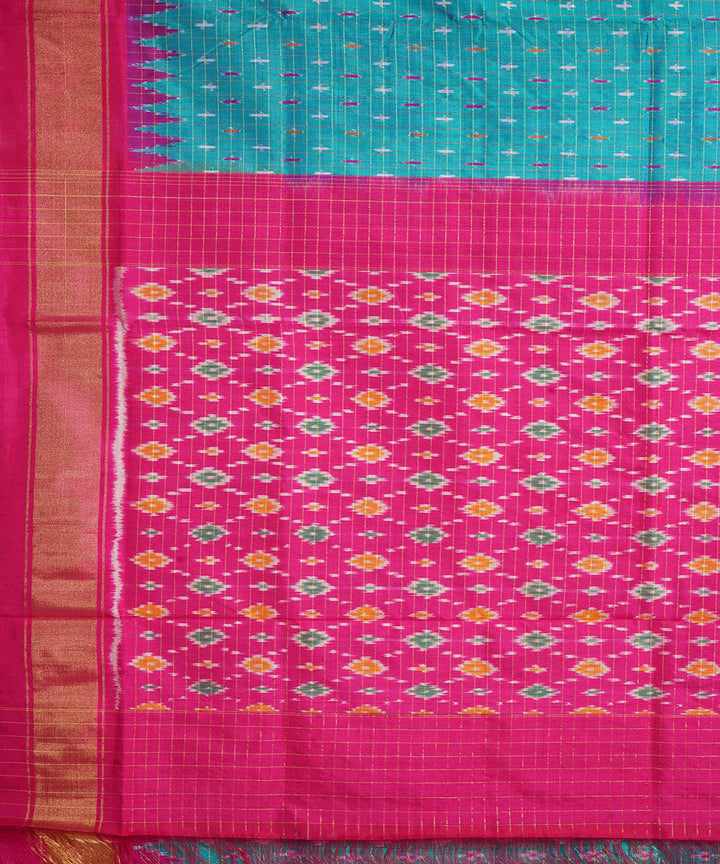 Sea green pink handwoven pochampally ikat silk saree