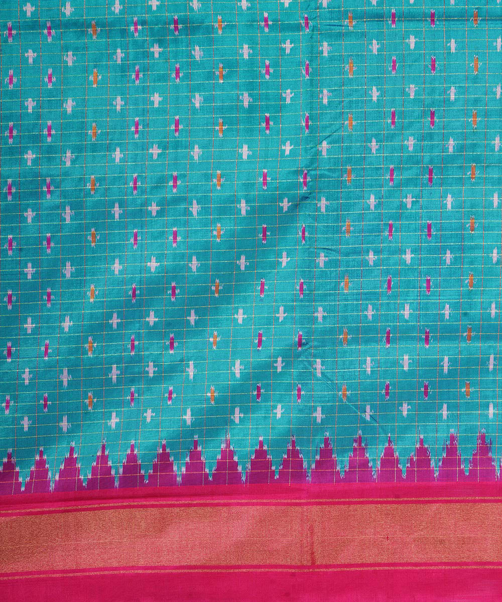 Sea green pink handwoven pochampally ikat silk saree