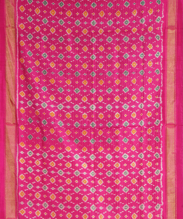 Sea green pink handwoven pochampally ikat silk saree