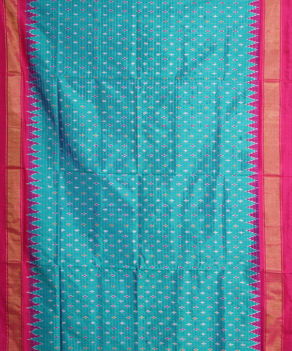 Sea green pink handwoven pochampally ikat silk saree