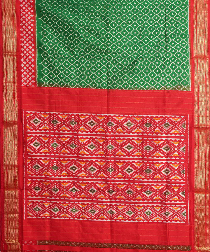Green red handwoven silk pochampally ikat saree