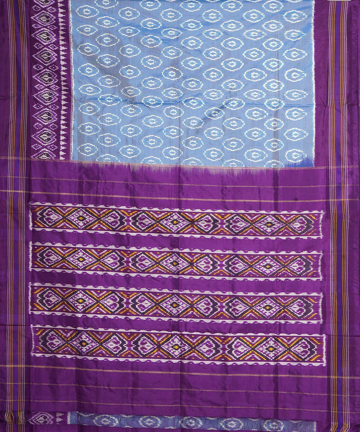 Light blue purple handwoven pochampally ikat silk saree