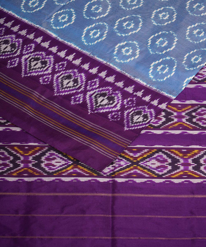 Light blue purple handwoven pochampally ikat silk saree