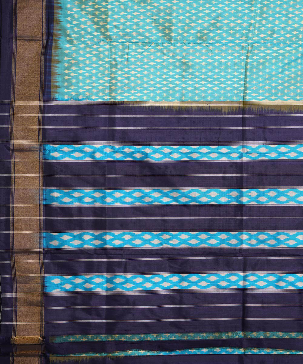 Cyan blue navy blue handwoven pochampally ikat silk saree