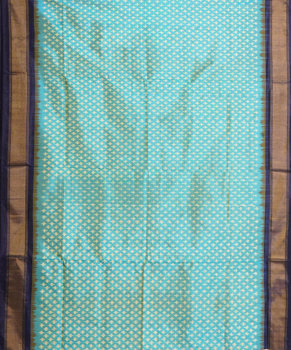 Cyan blue navy blue handwoven pochampally ikat silk saree