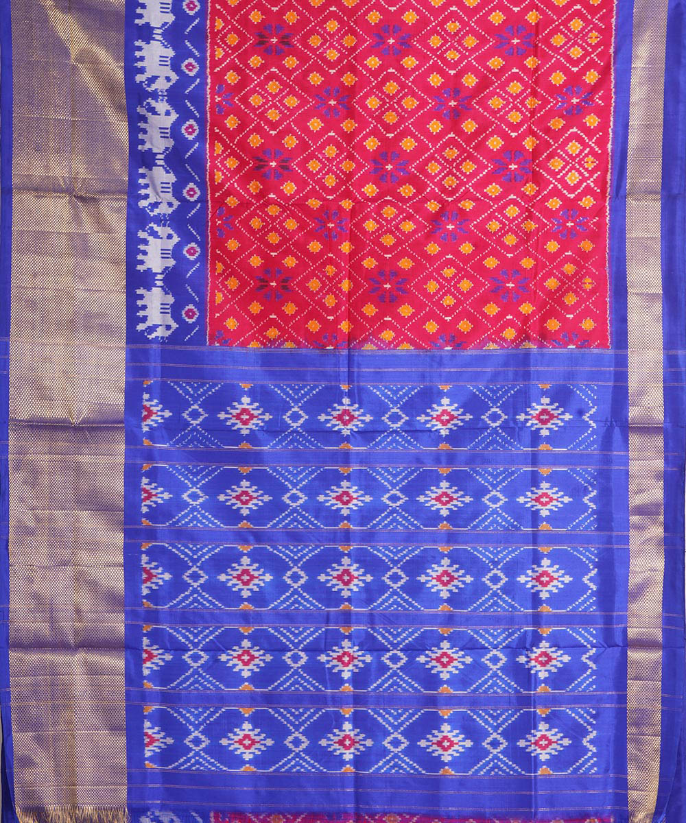 Maroon navy blue handwoven pochampally ikat silk saree