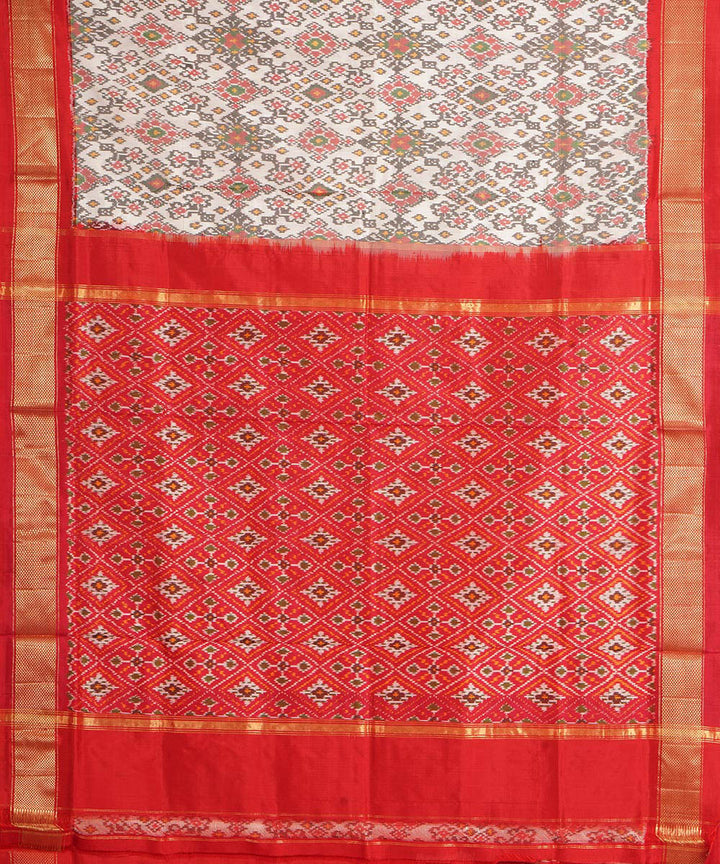 Offwhite red handwoven pochampally ikat silk saree