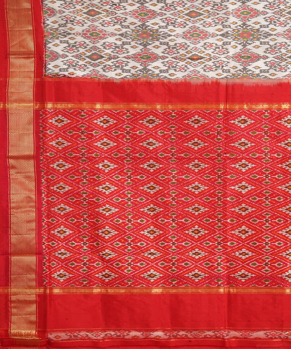 Offwhite red handwoven pochampally ikat silk saree