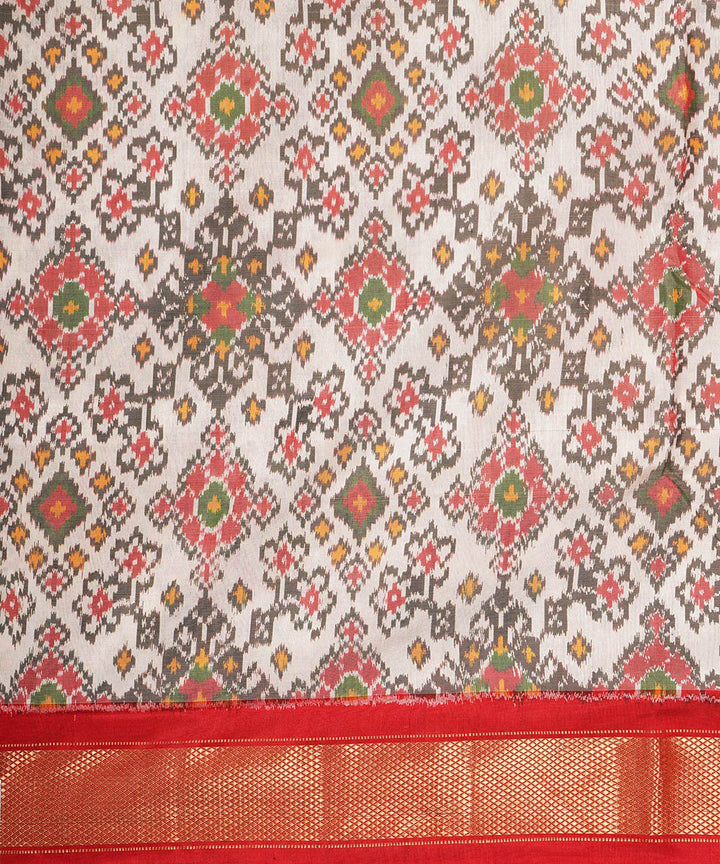 Offwhite red handwoven pochampally ikat silk saree