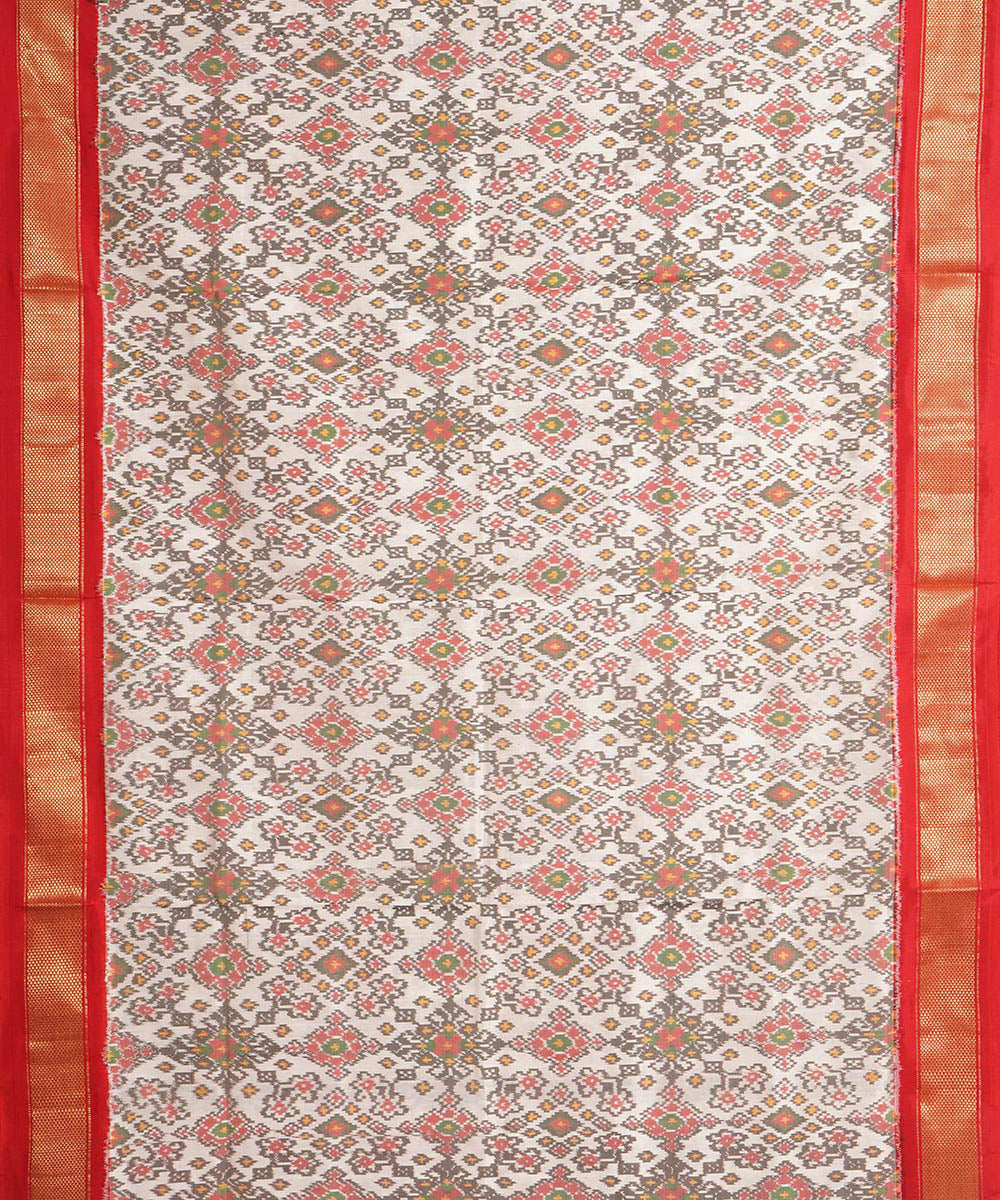 Offwhite red handwoven pochampally ikat silk saree