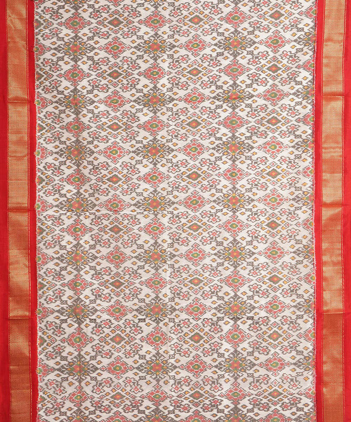 Offwhite red handwoven pochampally ikat silk saree