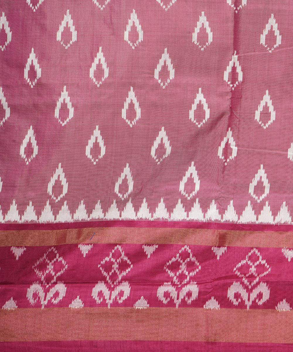 Peach onion pink handwoven pochampally ikat silk saree