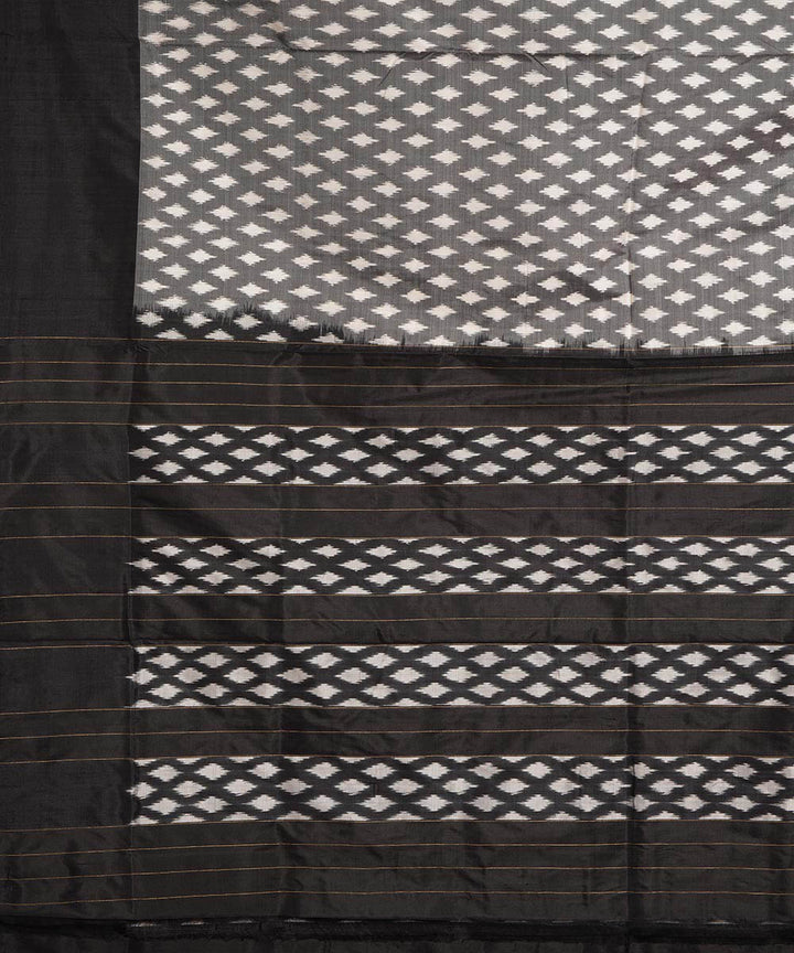 White ash grey handwoven pochampally ikat silk saree