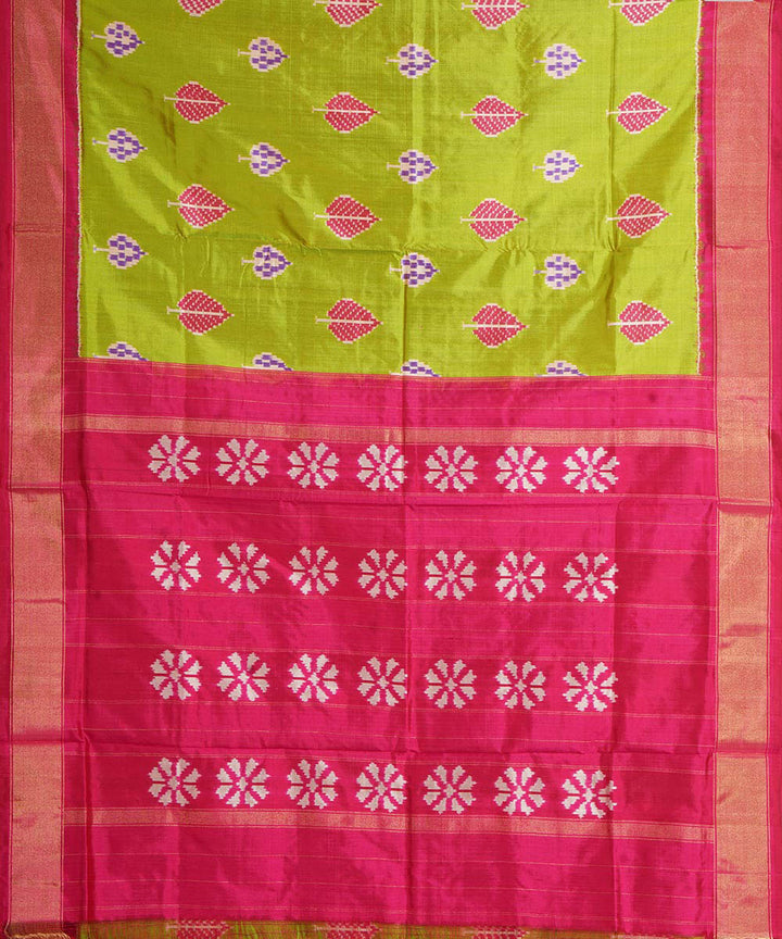 Light green pink handwoven pochampally ikat silk saree