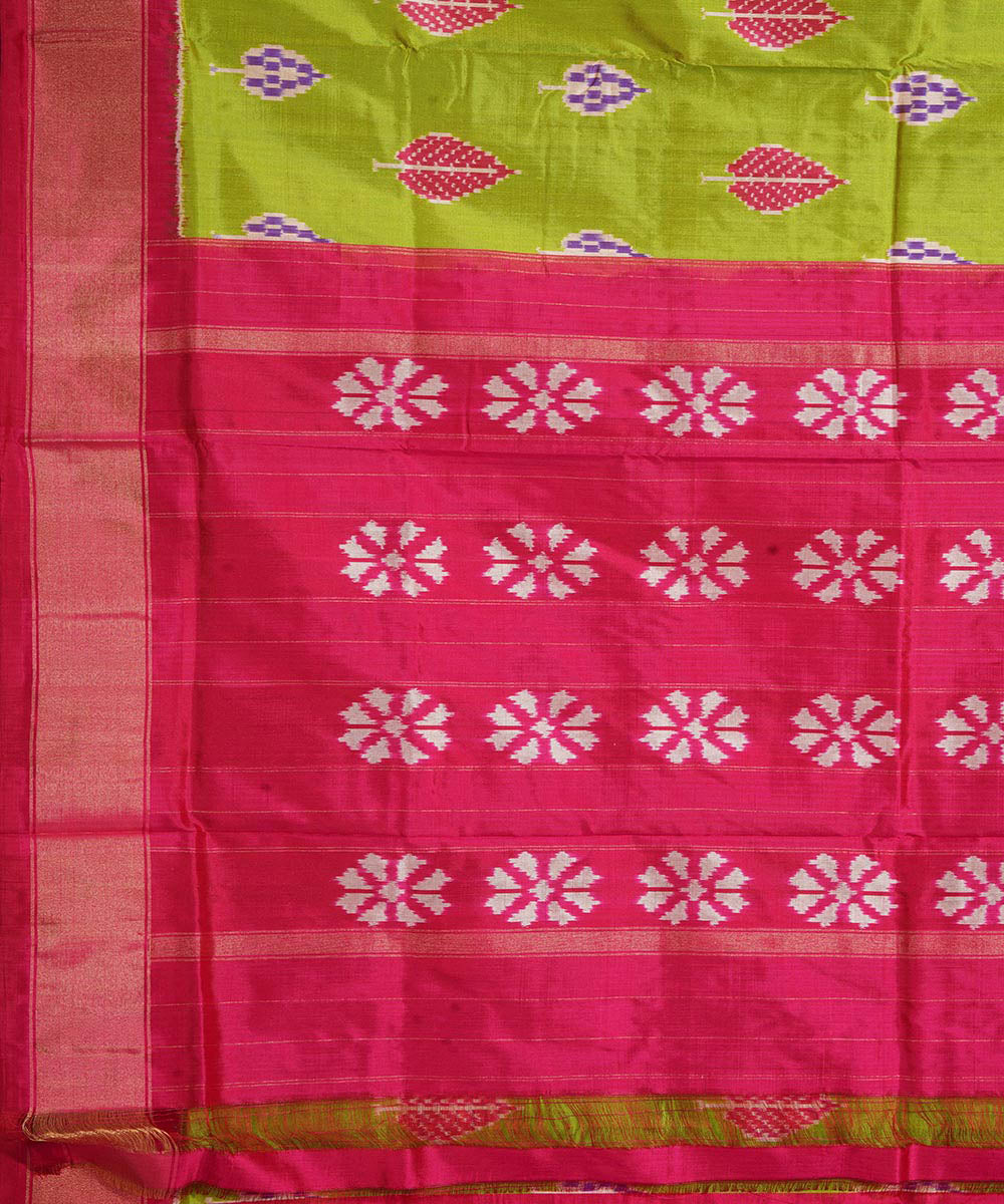 Light green pink handwoven pochampally ikat silk saree