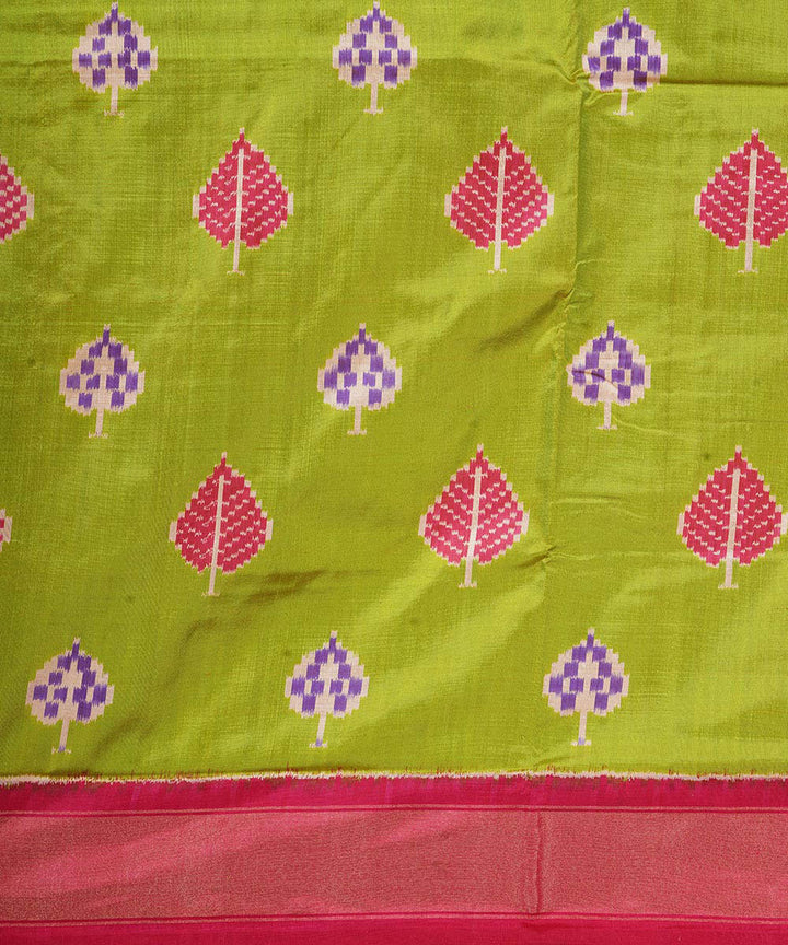 Light green pink handwoven pochampally ikat silk saree