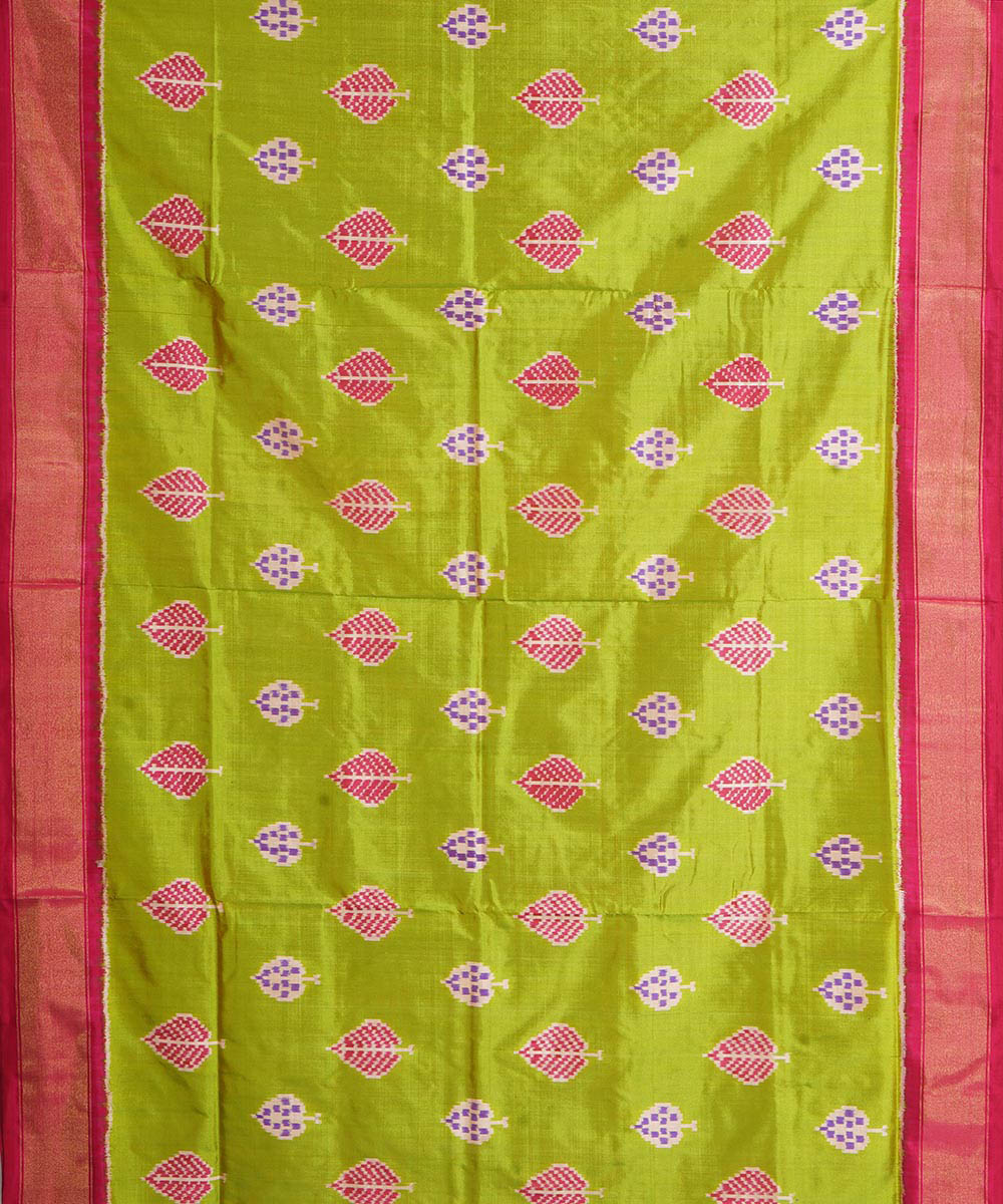 Light green pink handwoven pochampally ikat silk saree