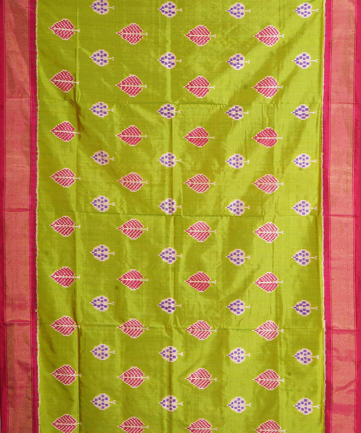 Light green pink handwoven pochampally ikat silk saree