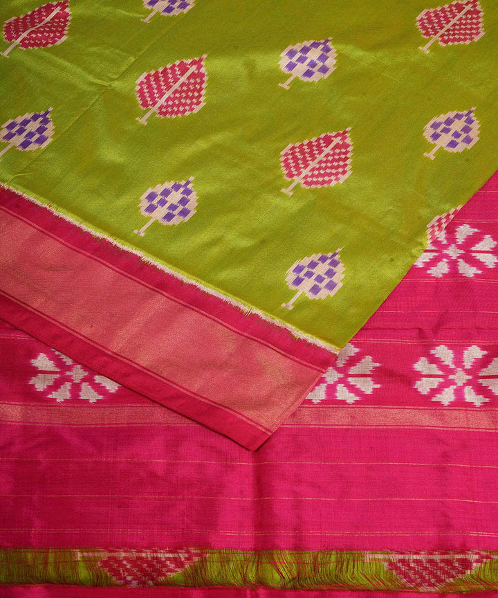 Light green pink handwoven pochampally ikat silk saree