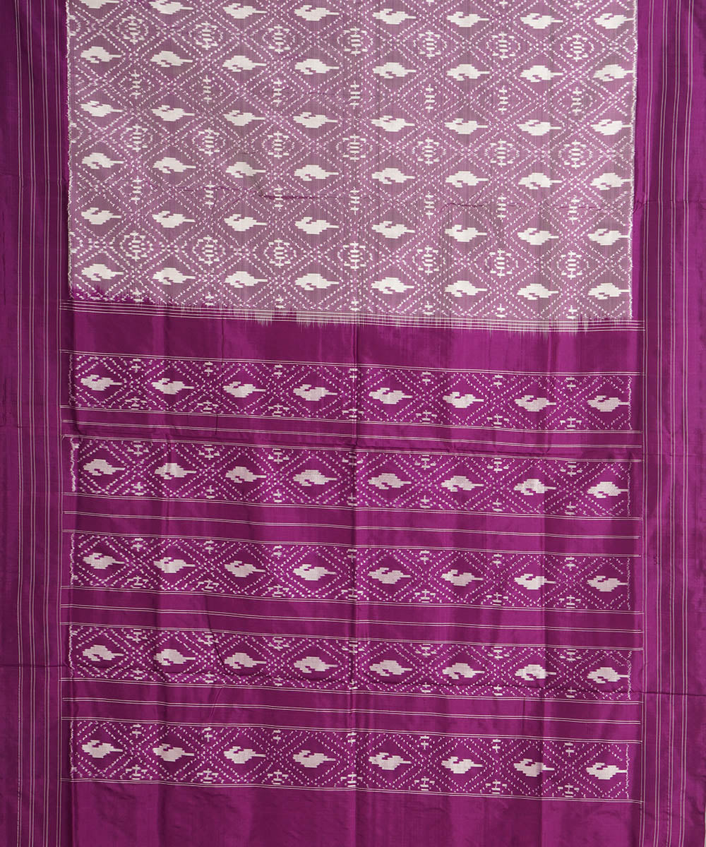 Offwhite purple handwoven pochampally ikat silk saree