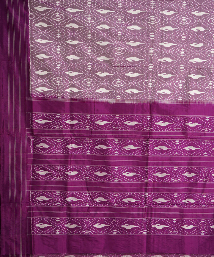 Offwhite purple handwoven pochampally ikat silk saree