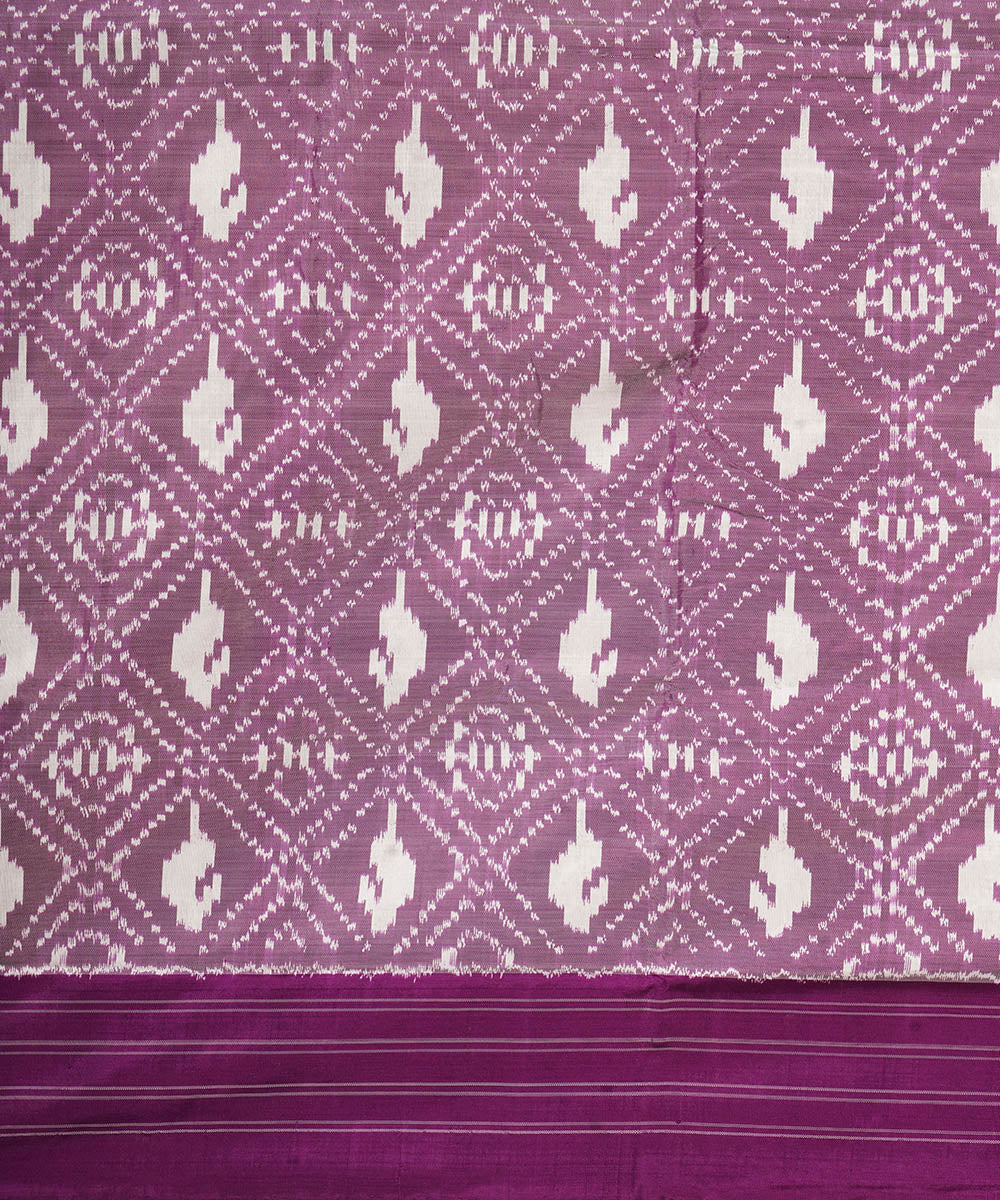 Offwhite purple handwoven pochampally ikat silk saree