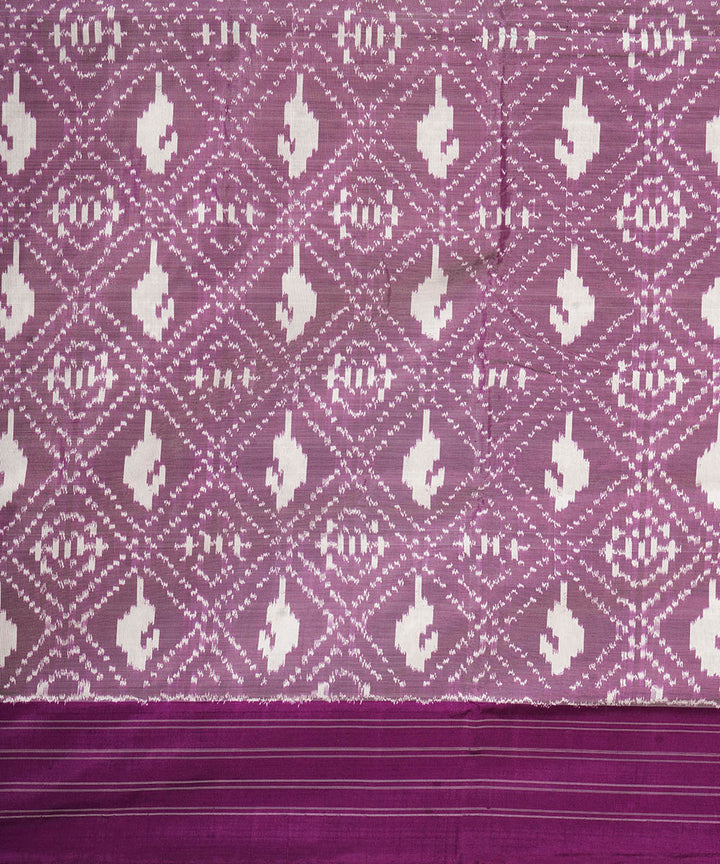 Offwhite purple handwoven pochampally ikat silk saree