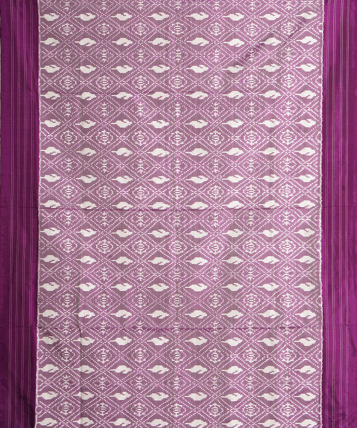 Offwhite purple handwoven pochampally ikat silk saree