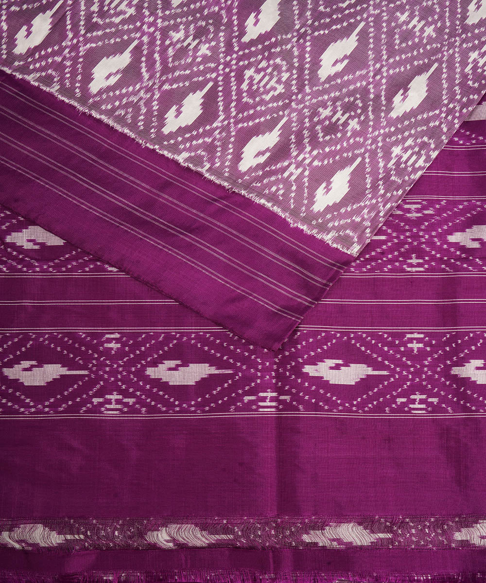 Offwhite purple handwoven pochampally ikat silk saree