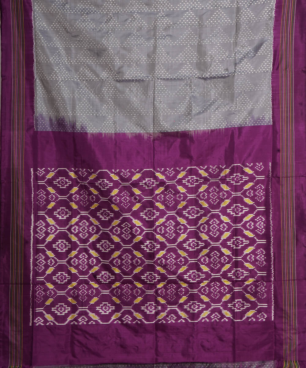 Grey purple handwoven pochampally ikat silk saree