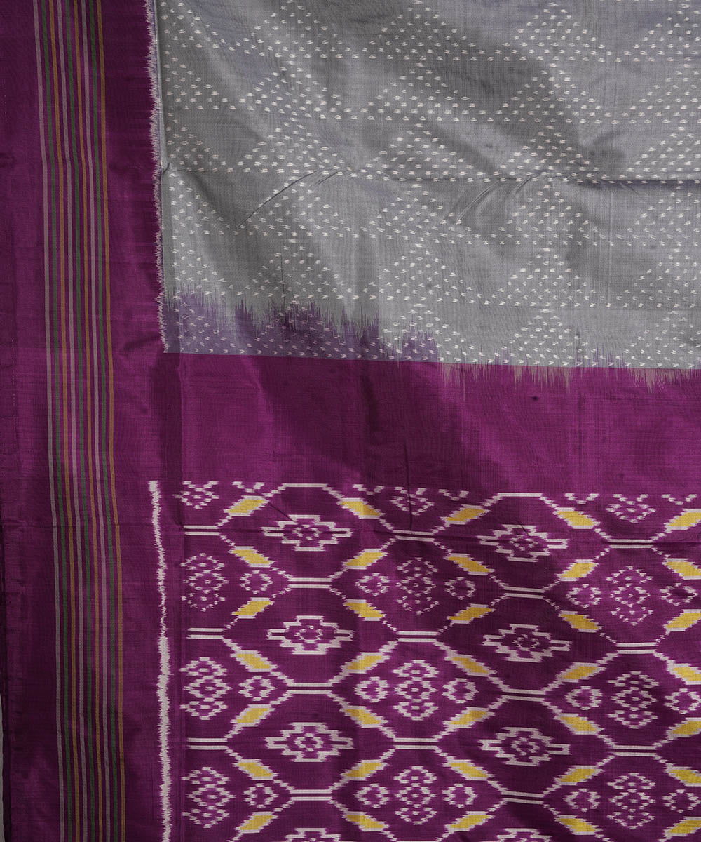 Grey purple handwoven pochampally ikat silk saree