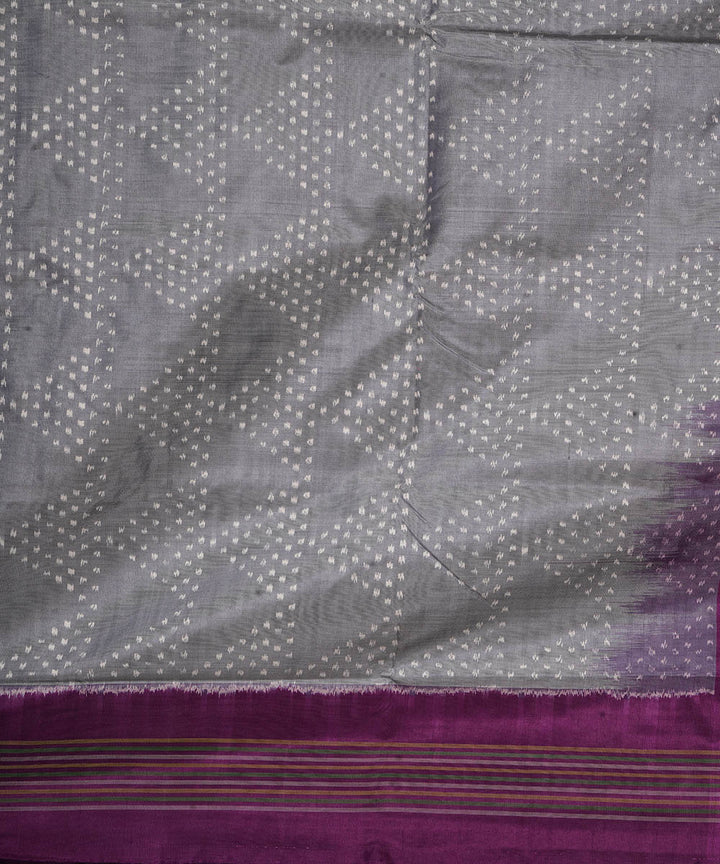 Grey purple handwoven pochampally ikat silk saree