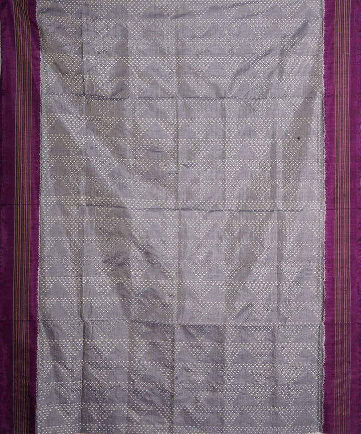 Grey purple handwoven pochampally ikat silk saree