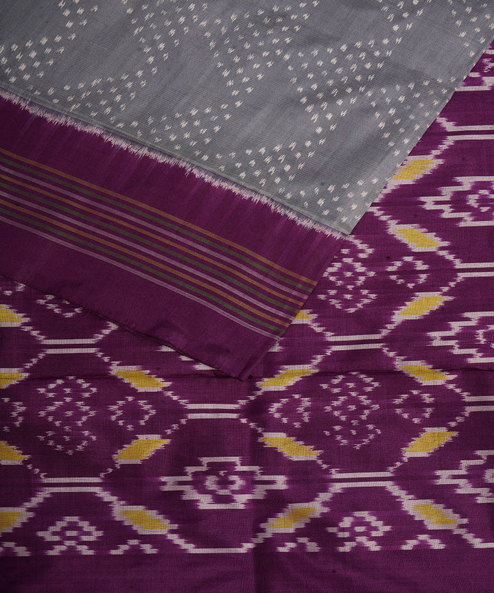 Grey purple handwoven pochampally ikat silk saree