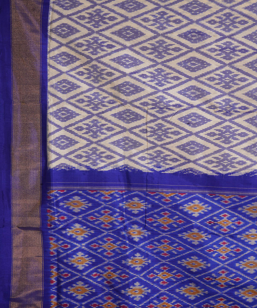 Grey navy blue pochampally ikat handloom silk saree