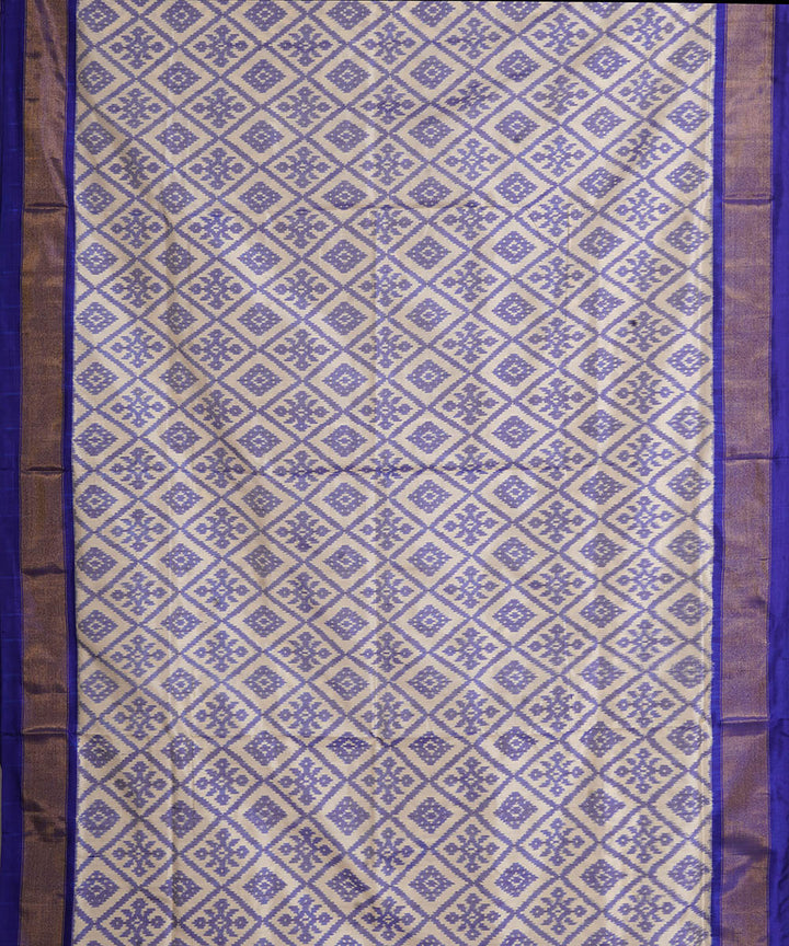 Grey navy blue pochampally ikat handloom silk saree