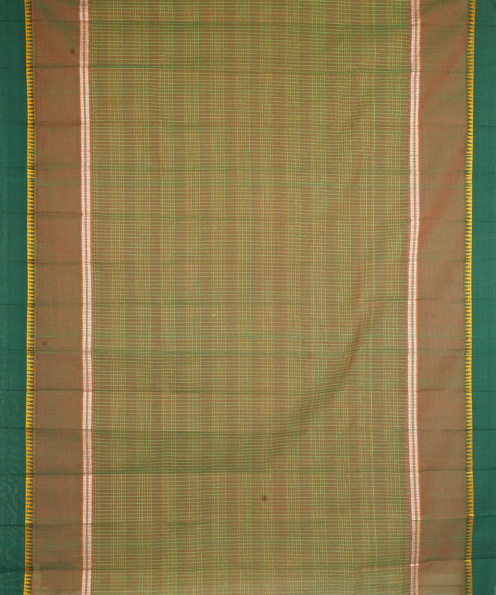 Olive green narayanapet handwoven cotton saree