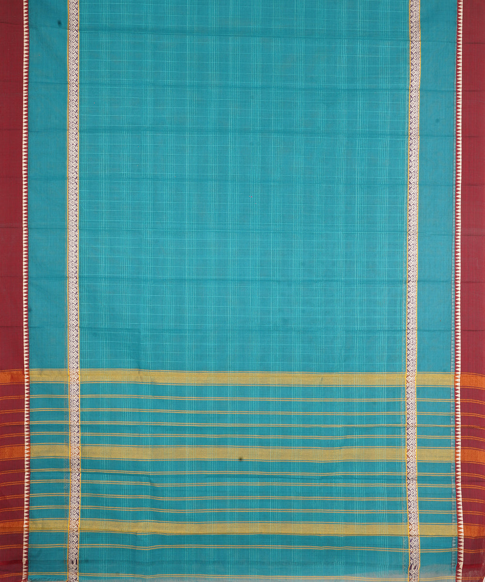 Navy blue maroon narayanapet handwoven cotton saree