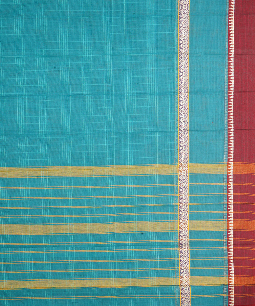 Navy blue maroon narayanapet handwoven cotton saree