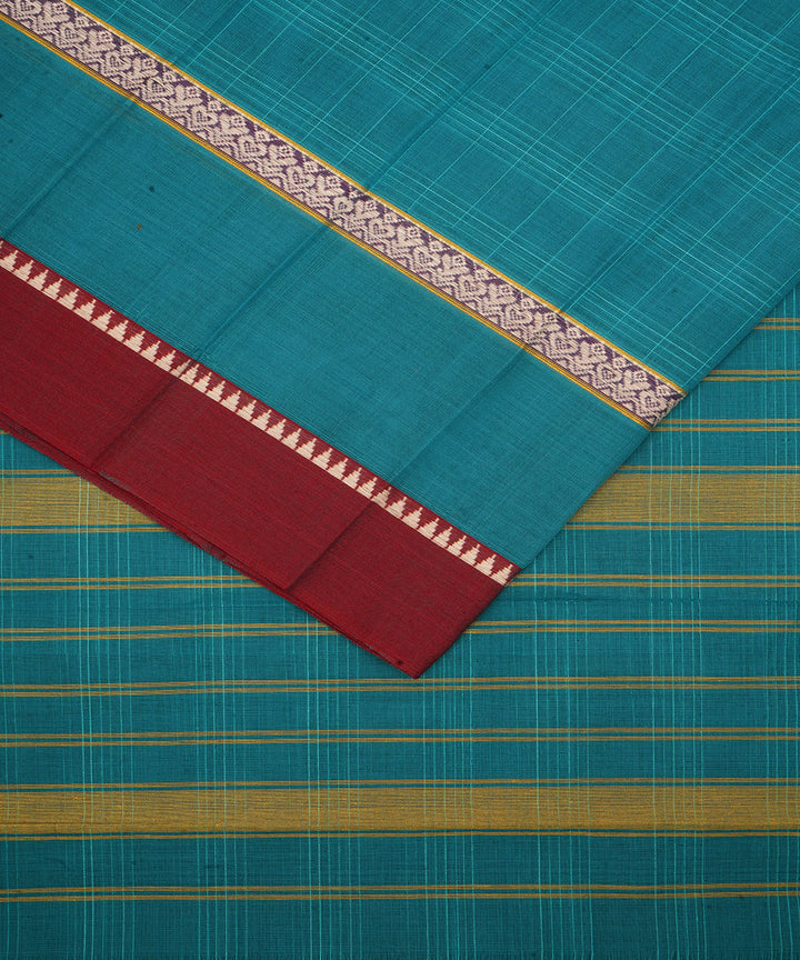 Navy blue maroon narayanapet handwoven cotton saree
