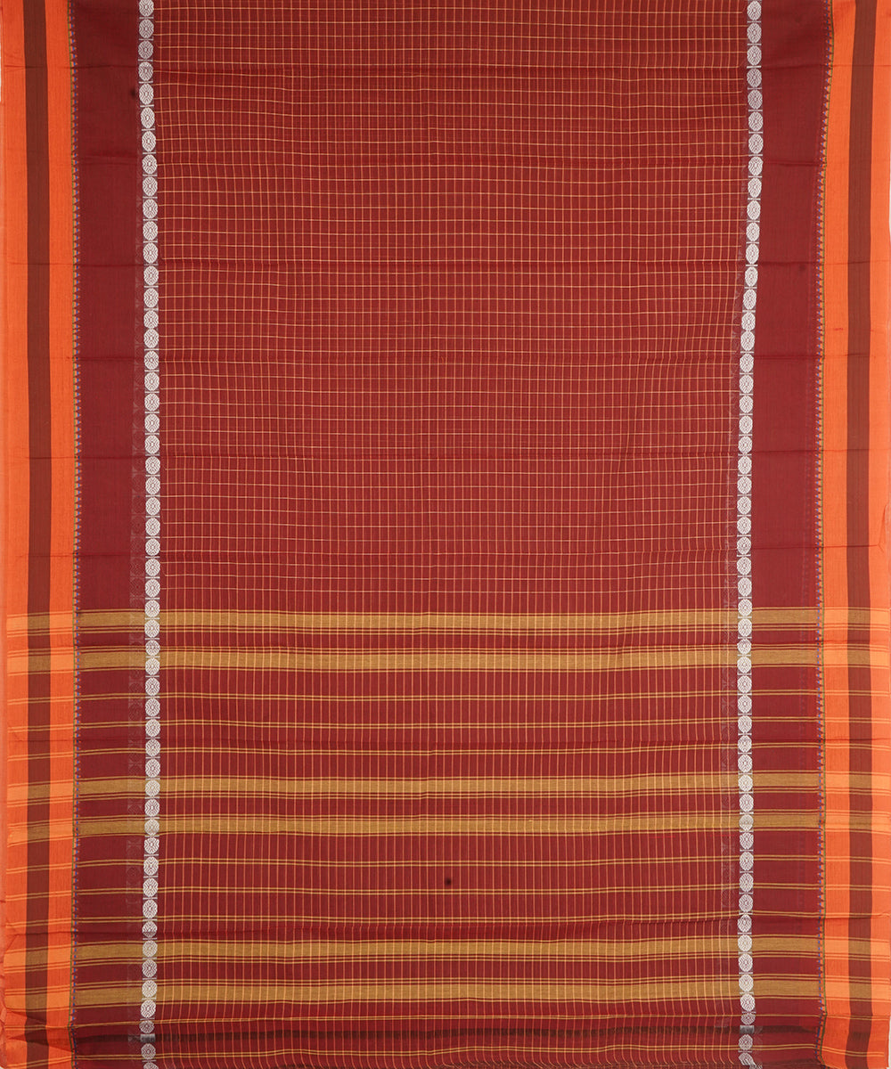 Brown narayanapet handwoven cotton saree
