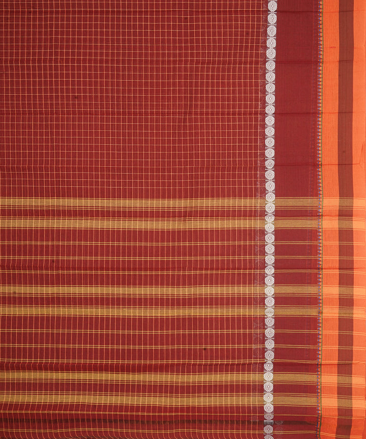 Brown narayanapet handwoven cotton saree