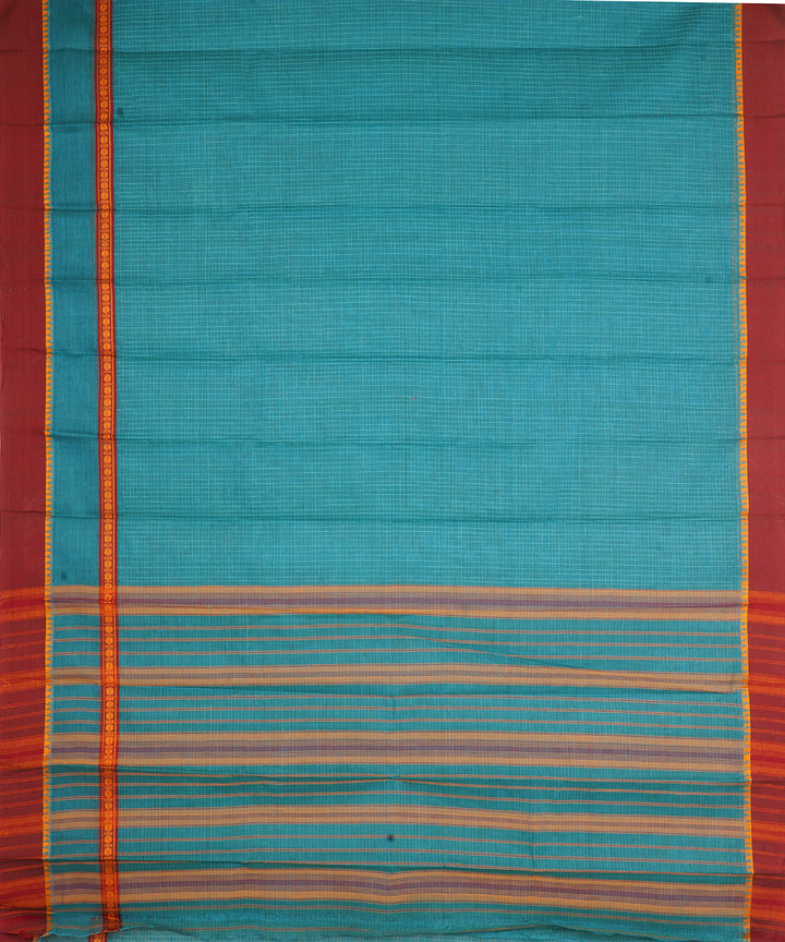 Cyan blue maroon narayanapet handwoven cotton saree