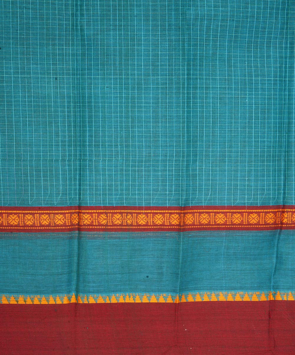 Cyan blue maroon narayanapet handwoven cotton saree