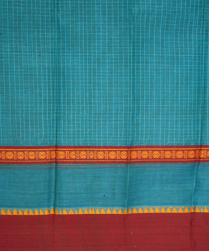 Cyan blue maroon narayanapet handwoven cotton saree