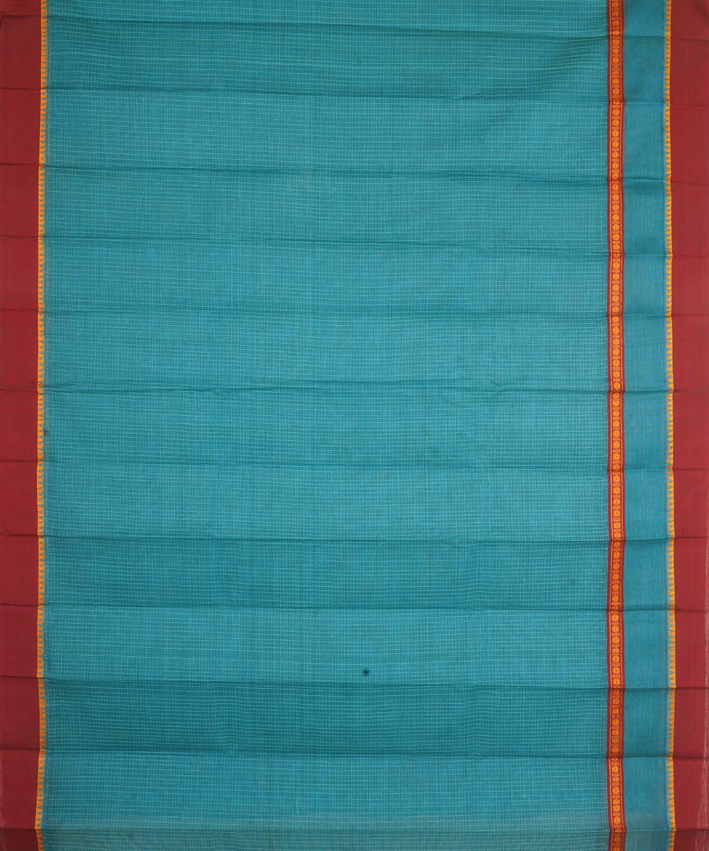 Cyan blue maroon narayanapet handwoven cotton saree
