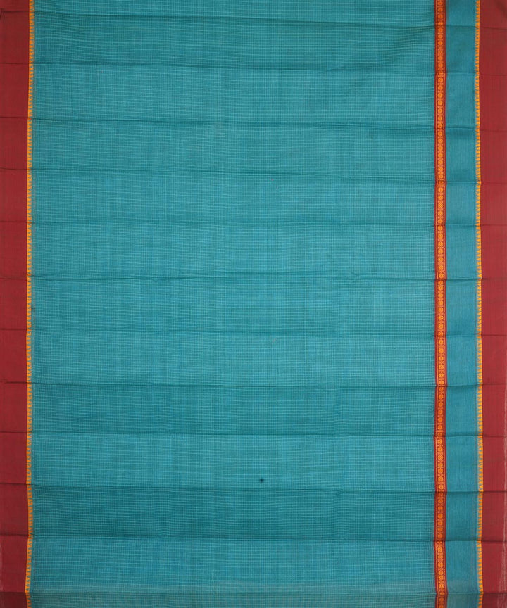 Cyan blue maroon narayanapet handwoven cotton saree