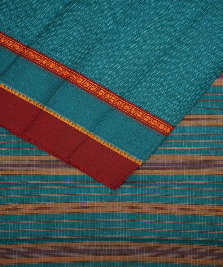 Cyan blue maroon narayanapet handwoven cotton saree