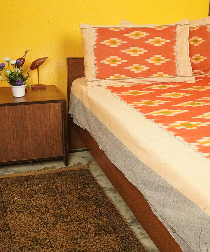 Orange handloom cotton pochampally double bedsheet
