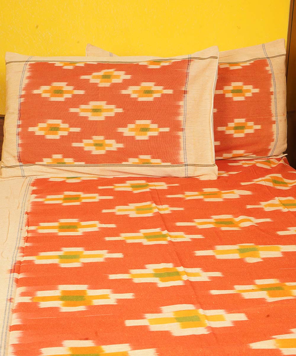 Orange handloom cotton pochampally double bedsheet